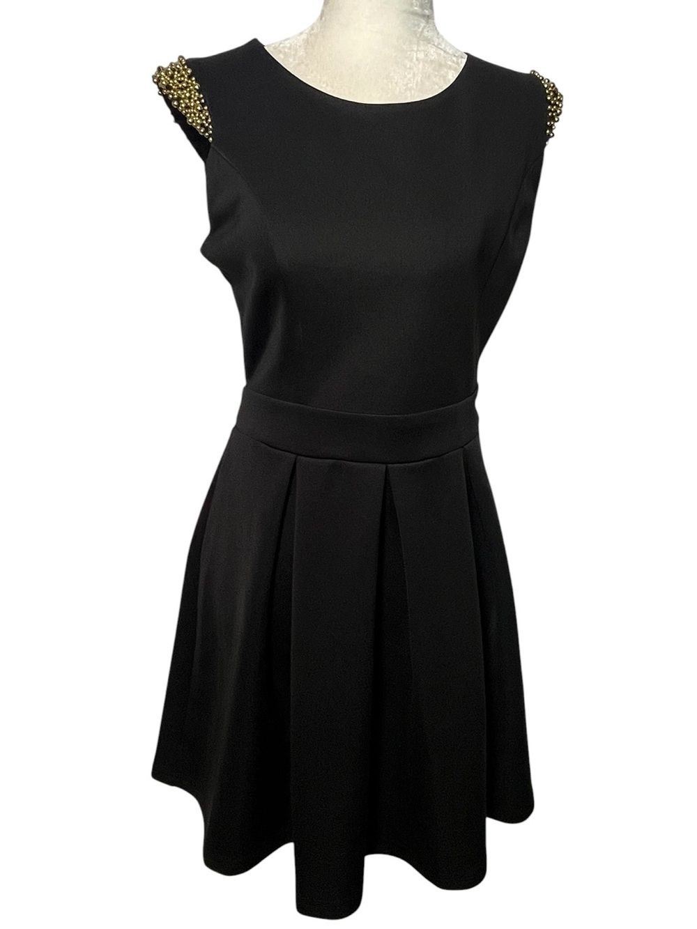 Guess Black Mini Dress with Gold Beaded Shoulders